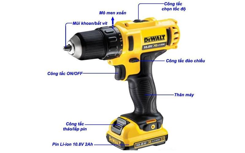 Cấu tạo khoan pin Dewalt 10.8V DCD710D2