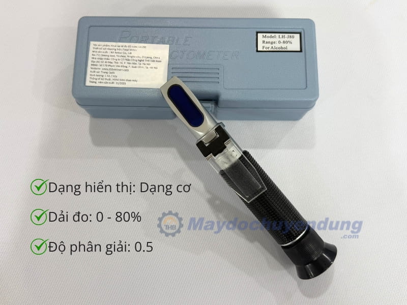 Total Meter LH-J80 đo độ cồn trong dải 0-80%, kết quả đo chính xác 