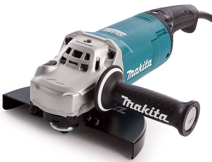 Máy mài góc Makita GA9061R có vành chắn tia lửa điện và tay nắm phụ