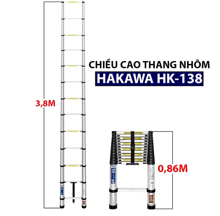 Chiều cao của Thang nhôm rút đơn Hakawa HK138