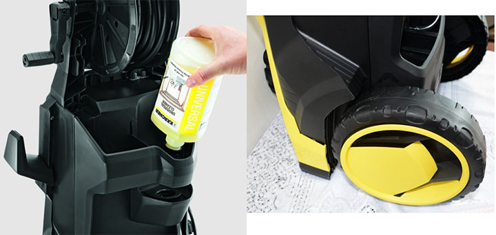 Máy sử dụng bình phun xà phòng Karcher được lắp ở vị trí sau máy Máy sử dụng bình phun xà phòng Karcher được lắp ở vị trí sau máy