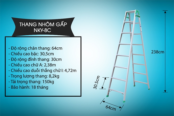 Thông số kỹ thuật của thang nhôm gấp Nikawa Thông số kỹ thuật của thang nhôm gấp Nikawa