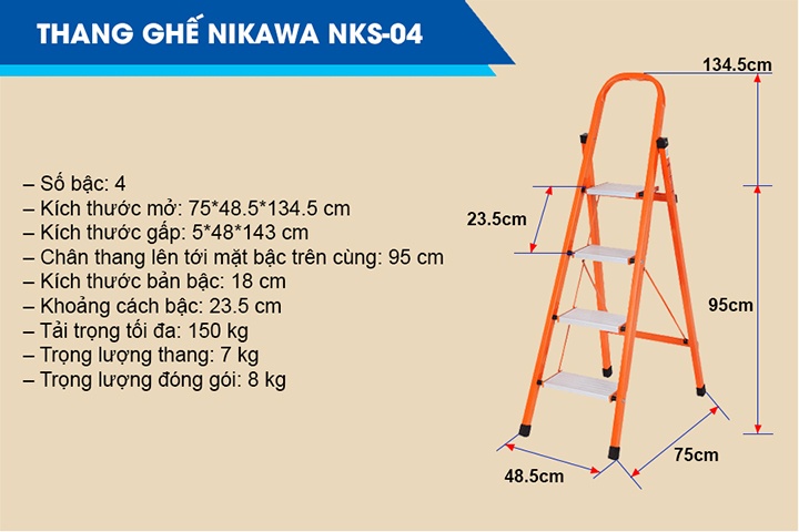Thông số kỹ thuật của thang ghế Nikawa NKS-04