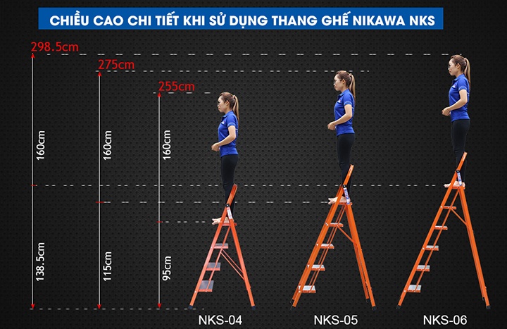 Chiều cao nổi bật của thang nhôm ghế Nikawa NKS-06