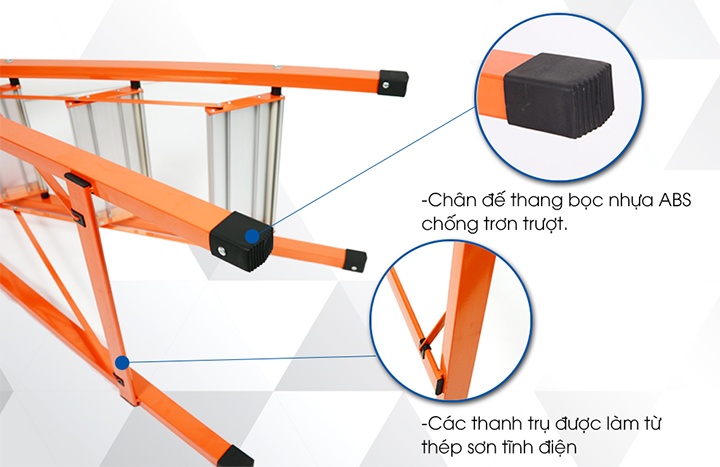 Chân thang thiết kế chắc chắn, chống trượt hiệu quả