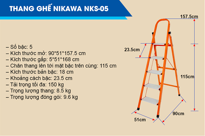 Thông tin chi tiết của thang ghế Nikawa NKS-05