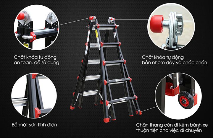 Các chi tiết nổi bật trên thang nhôm