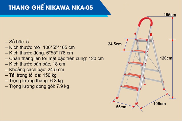 Thông tin chi tiết về thang nhôm Nikawa NKA-05