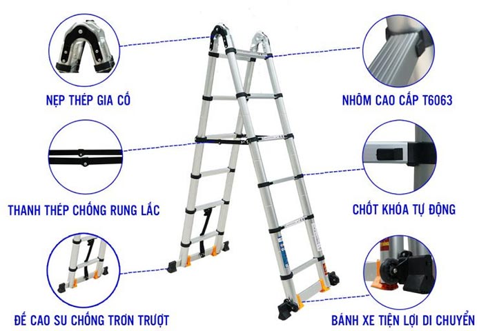 Chi tiết trên thang nhôm đôi 