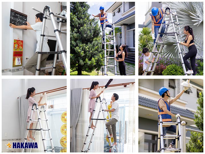 Hình ảnh thực tế của thang nhôm rút đôi chữ A Hakawa HK-256 Hình ảnh thực tế của thang nhôm rút đôi chữ A Hakawa HK-256