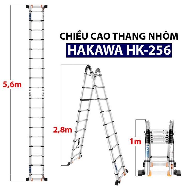 Chiều cao của thang nhôm Hakawa HK-256 Chiều cao của thang nhôm Hakawa HK-256