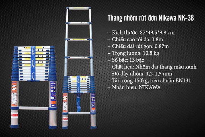 Thông số cơ bản của thang nhôm Nikawa NK-38 Thông số cơ bản của thang nhôm Nikawa NK-38
