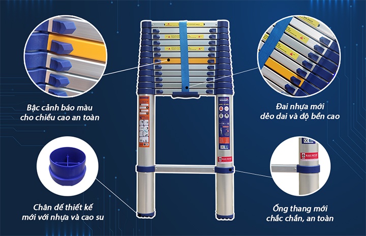 Các tính năng chi tiết trên thang nhôm rút đơn Nikawa NK-38NS