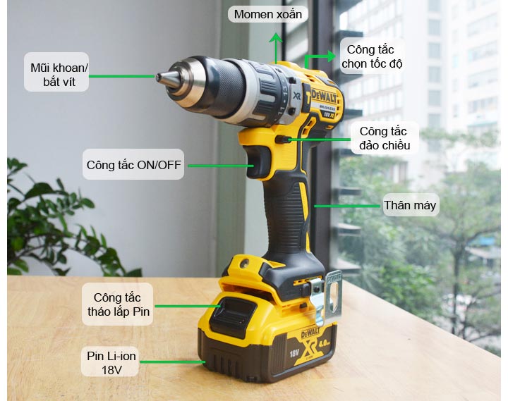Cấu tạo của máy khoan pin Dewalt DCD796M2 Cấu tạo của máy khoan pin Dewalt DCD796M2