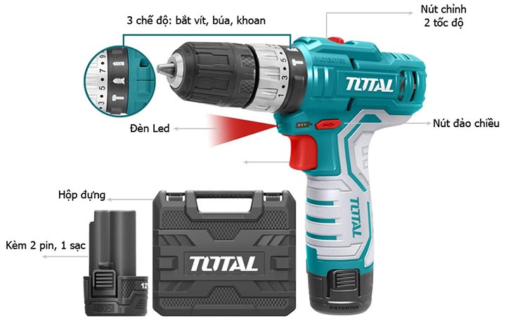 Chi tiết trên máy khoan búa Total Chi tiết trên máy khoan búa Total