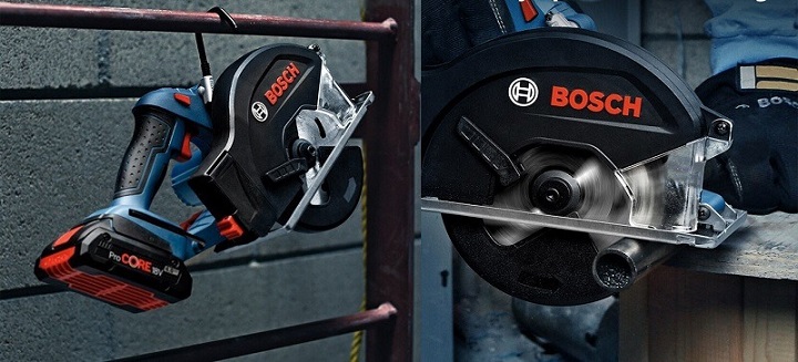 Bosch GKM 18V-50 được trang bị móc treo và đèn led