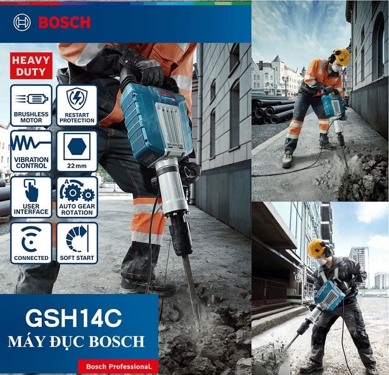 Máy đục bê tông Bosch GSH 14 C được trang bị công nghệ hiện đại Máy đục bê tông Bosch GSH 14 C được trang bị công nghệ hiện đại