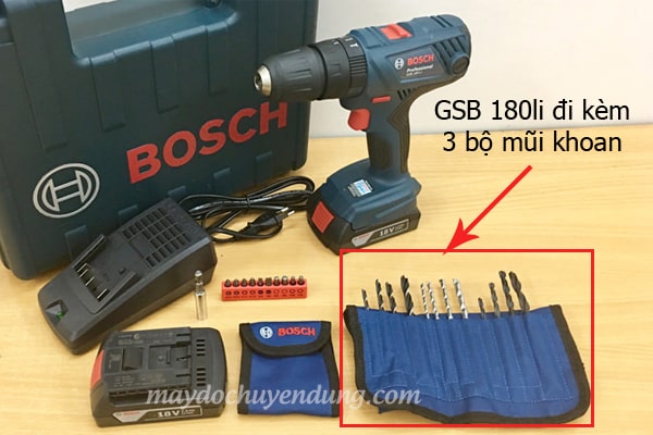 GSB 180 li đi kèm với 3 bộ mũi khoan