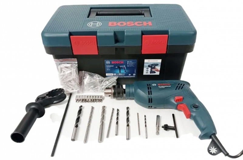 Bộ sản phẩm máy khoan Bosch GSB 600 đi kèm với phụ kiện Bộ sản phẩm máy khoan Bosch GSB 600 đi kèm với phụ kiện