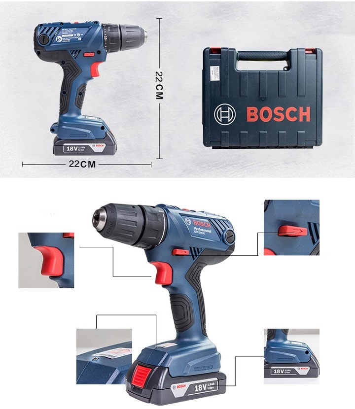 Máy khoan vặn vít dùng pin không chổi than Bosch GSR 185-LI mang thiết kế nhỏ gọn Máy khoan vặn vít dùng pin không chổi than Bosch GSR 185-LI mang thiết kế nhỏ gọn