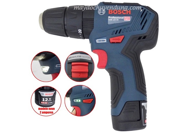 Máy khoan pin Bosch GSB 12V-30 động cơ không chổi than