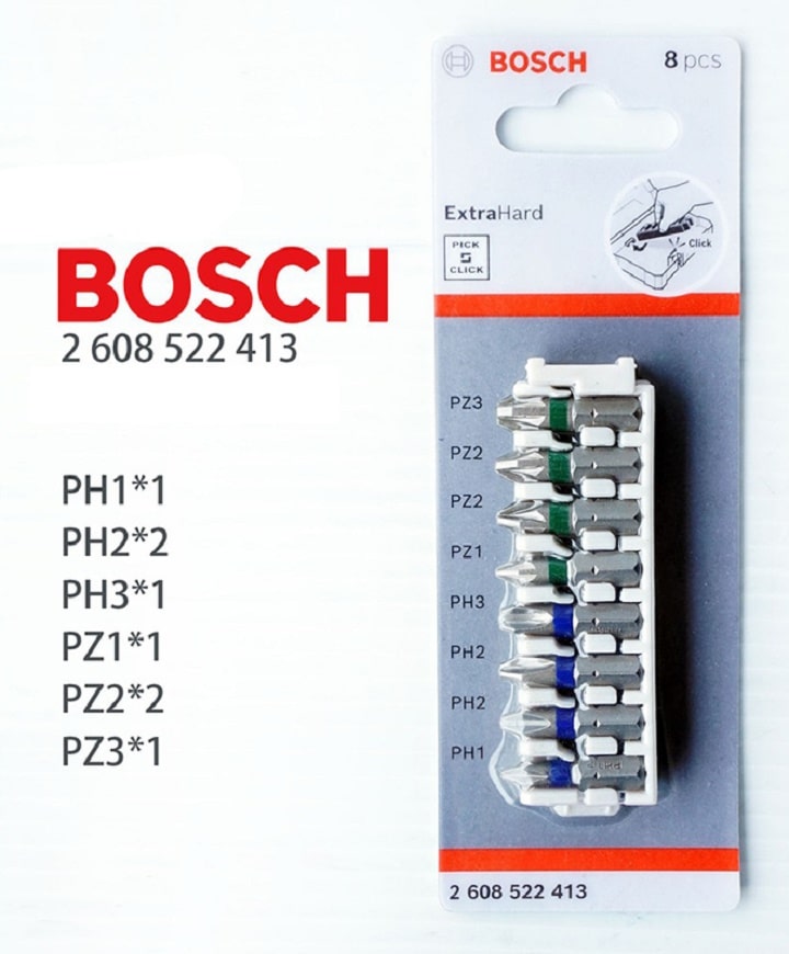 Bộ đầu vặn vít 8 món Bosch PH, PZ 2608522413